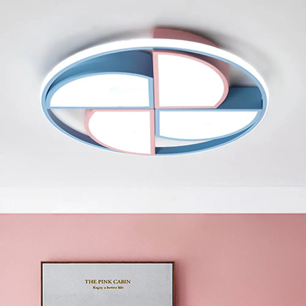 Blue And Pink Pinwheel Flush Light - Kids’ Led Ceiling Mount Forchild Room Blue - Pink