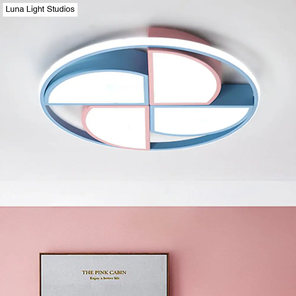 Blue And Pink Pinwheel Flush Light - Kids Led Ceiling Mount Forchild Room Blue-Pink