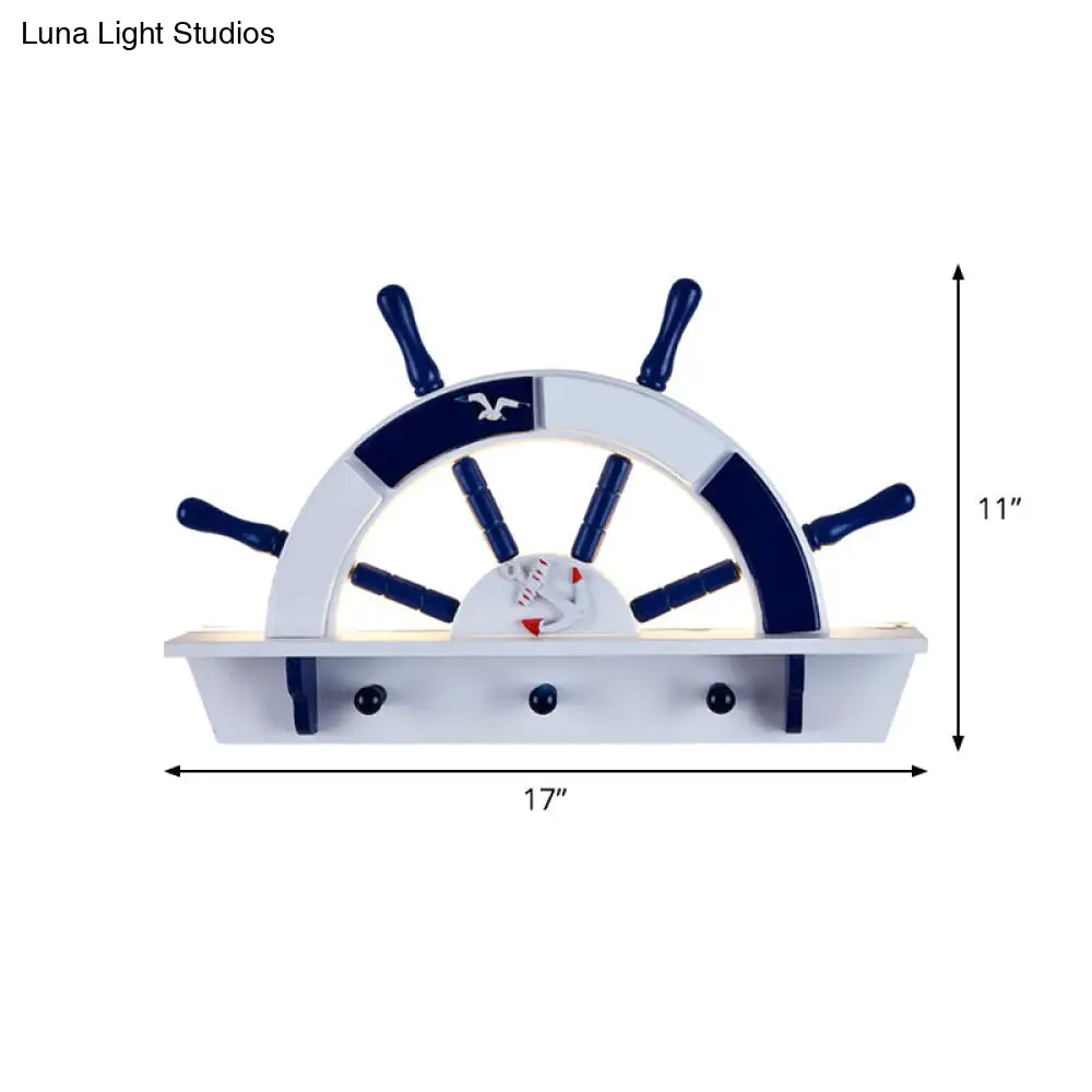 Blue And White Half-Rudder Led Wall Light For Kids Rooms - Metal Sconce