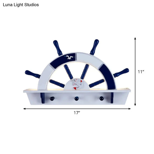 Blue And White Half-Rudder Led Wall Light For Kids Rooms - Metal Sconce