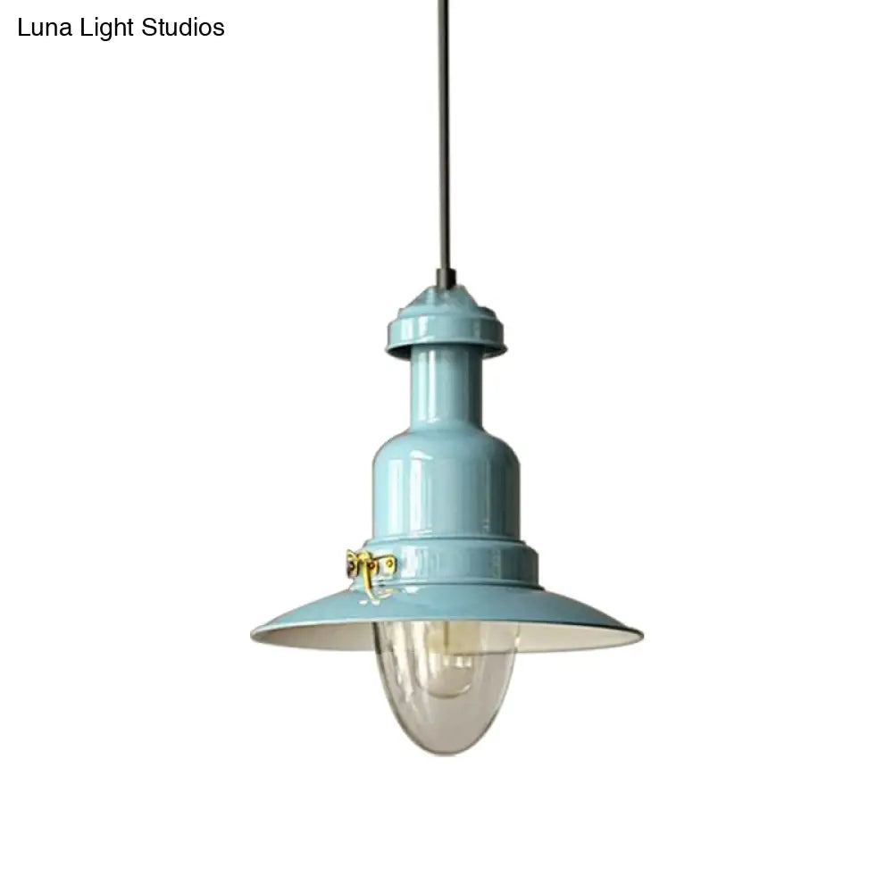 Blue And Yellow Metallic Pendant Ceiling Light For An Industrial Stylish Living Room