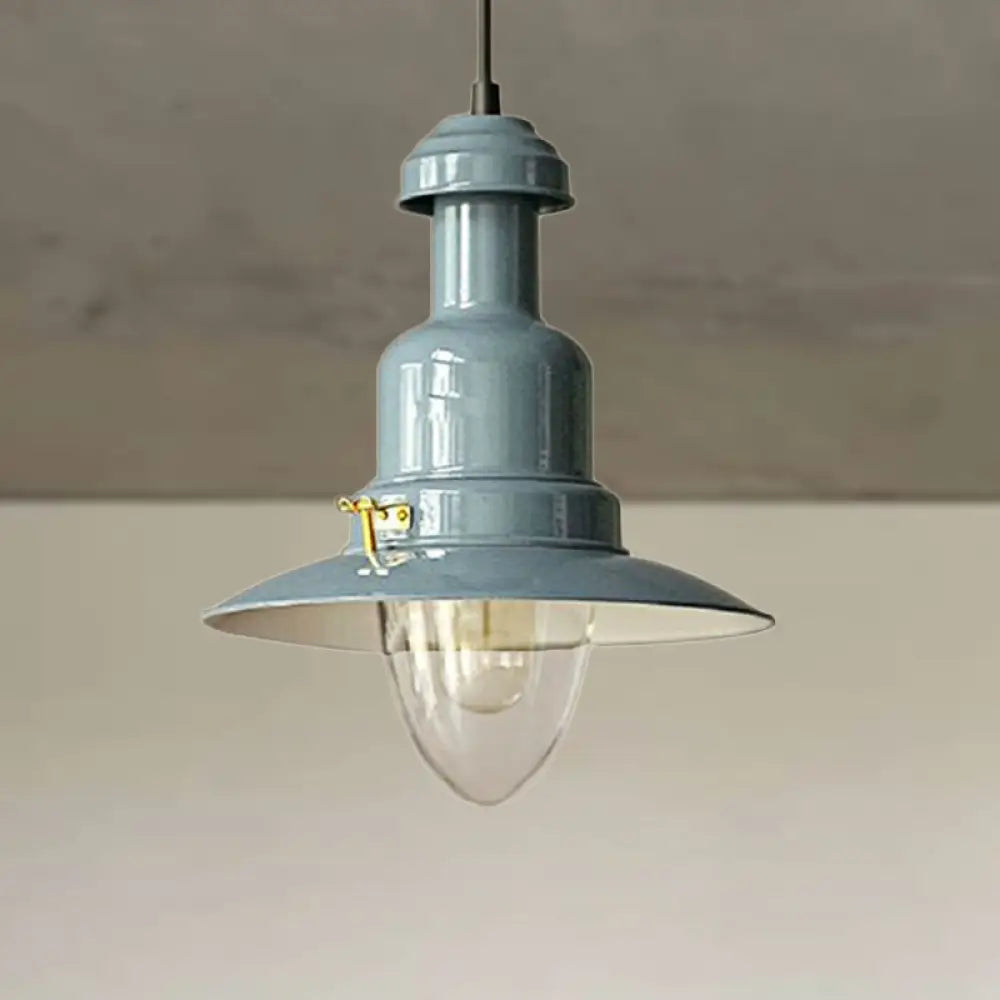 Blue And Yellow Metallic Pendant Ceiling Light For An Industrial Stylish Living Room