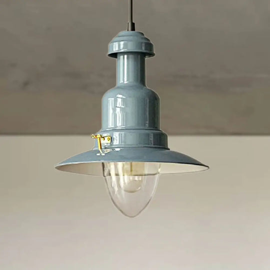 Blue And Yellow Metallic Pendant Ceiling Light For An Industrial Stylish Living Room