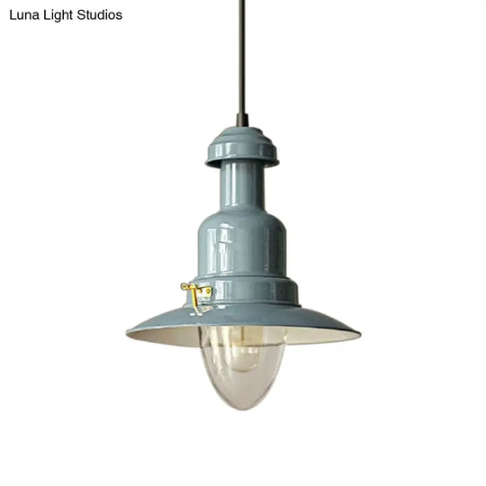 Blue And Yellow Metallic Pendant Ceiling Light For An Industrial Stylish Living Room