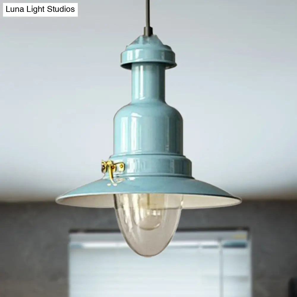 Blue And Yellow Metallic Pendant Ceiling Light For An Industrial Stylish Living Room