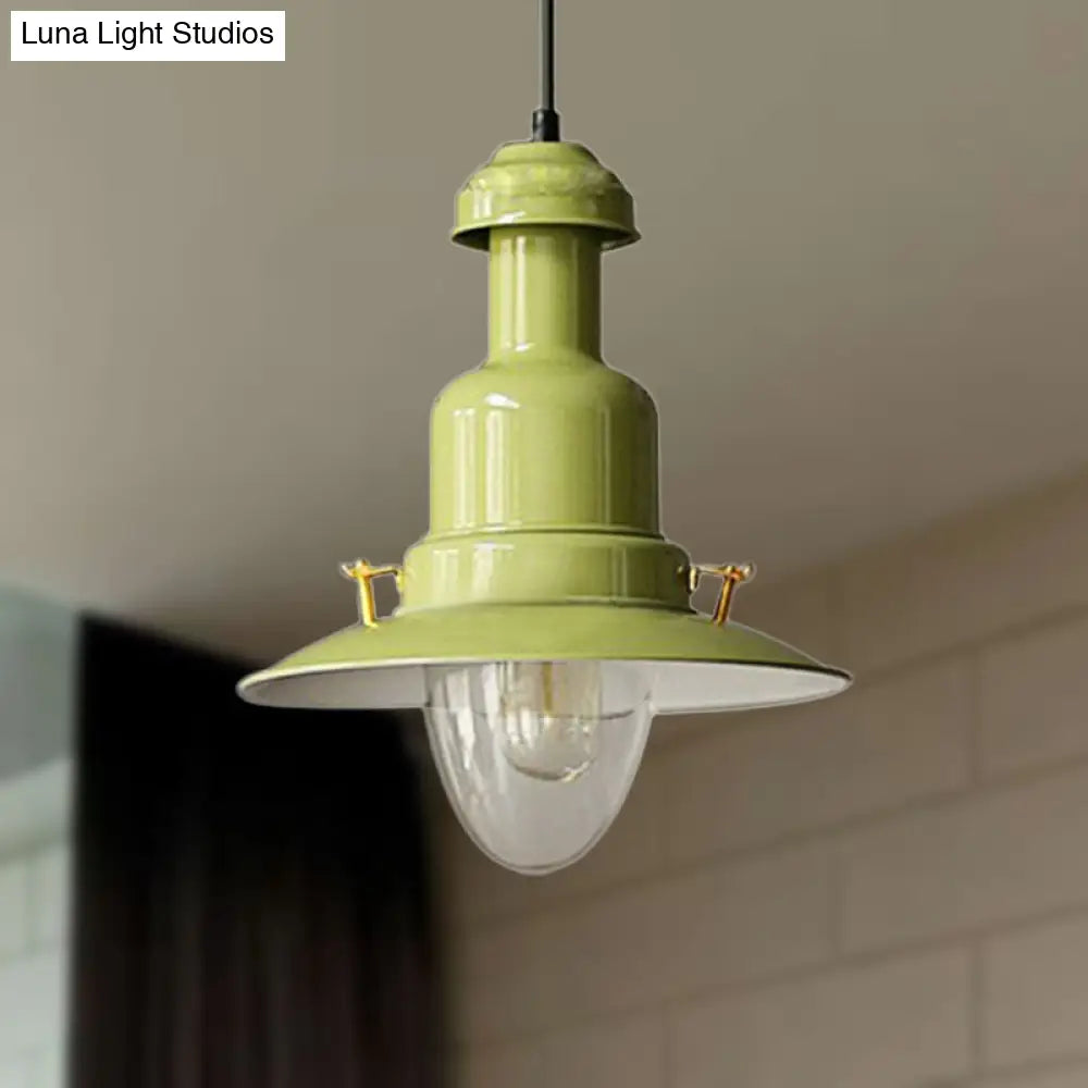 Blue And Yellow Metallic Pendant Ceiling Light For An Industrial Stylish Living Room