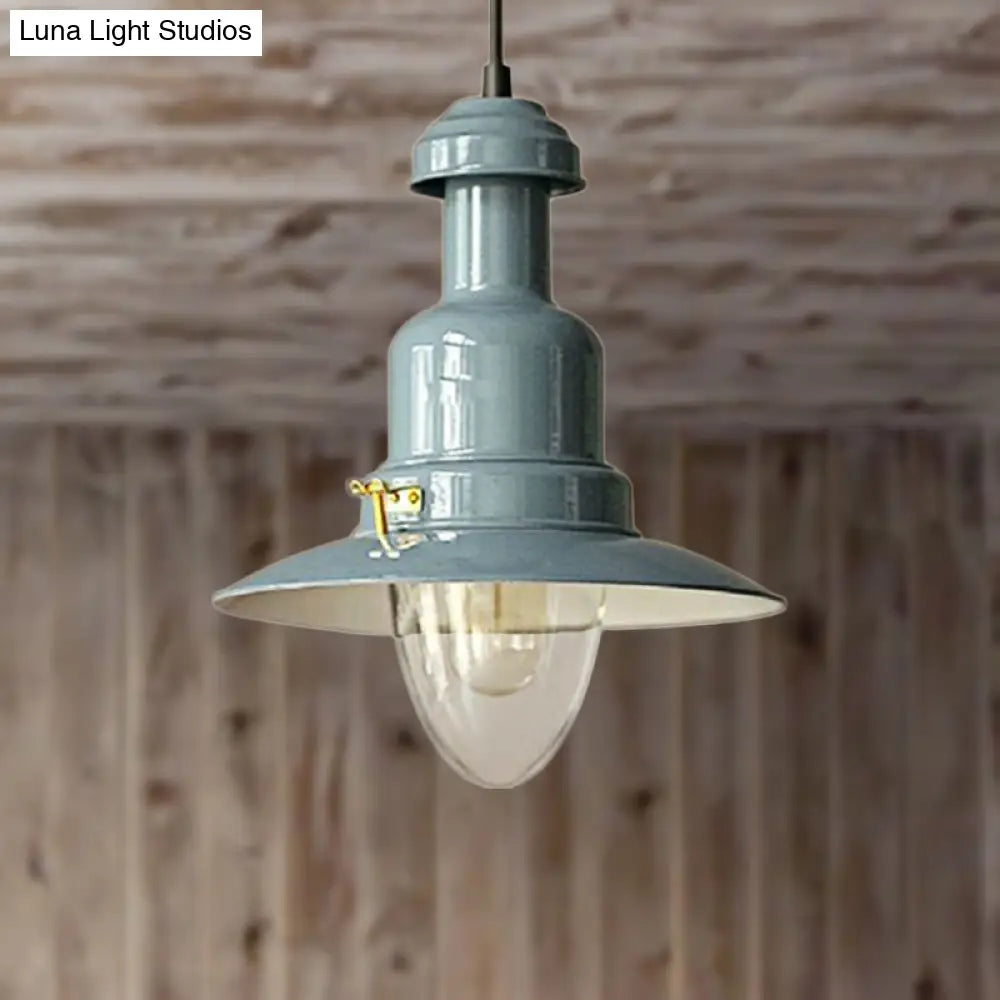 Blue And Yellow Metallic Pendant Ceiling Light For An Industrial Stylish Living Room