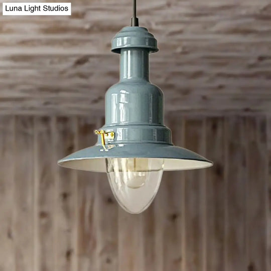 Blue And Yellow Metallic Pendant Ceiling Light For An Industrial Stylish Living Room