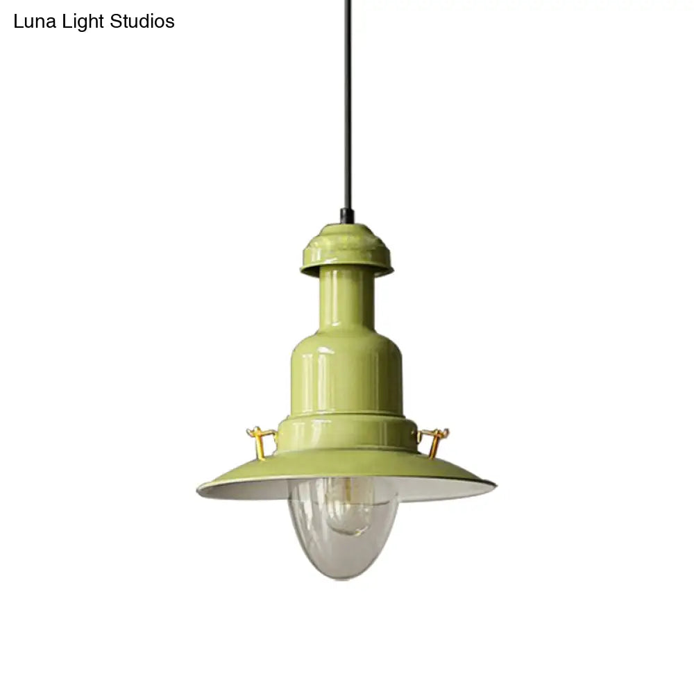 Blue And Yellow Metallic Pendant Ceiling Light For An Industrial Stylish Living Room