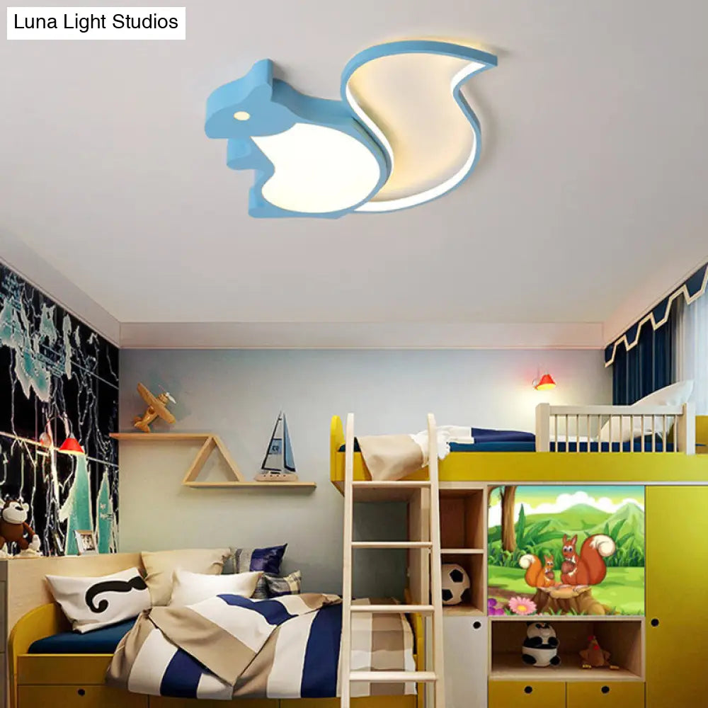 Blue Animal Baby Squirrel Led Ceiling Lamp For Childs Bedroom