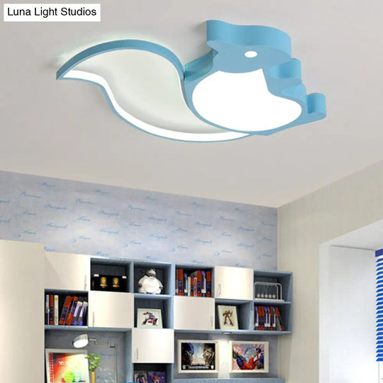 Blue Animal Baby Squirrel Led Ceiling Lamp For Childs Bedroom / White