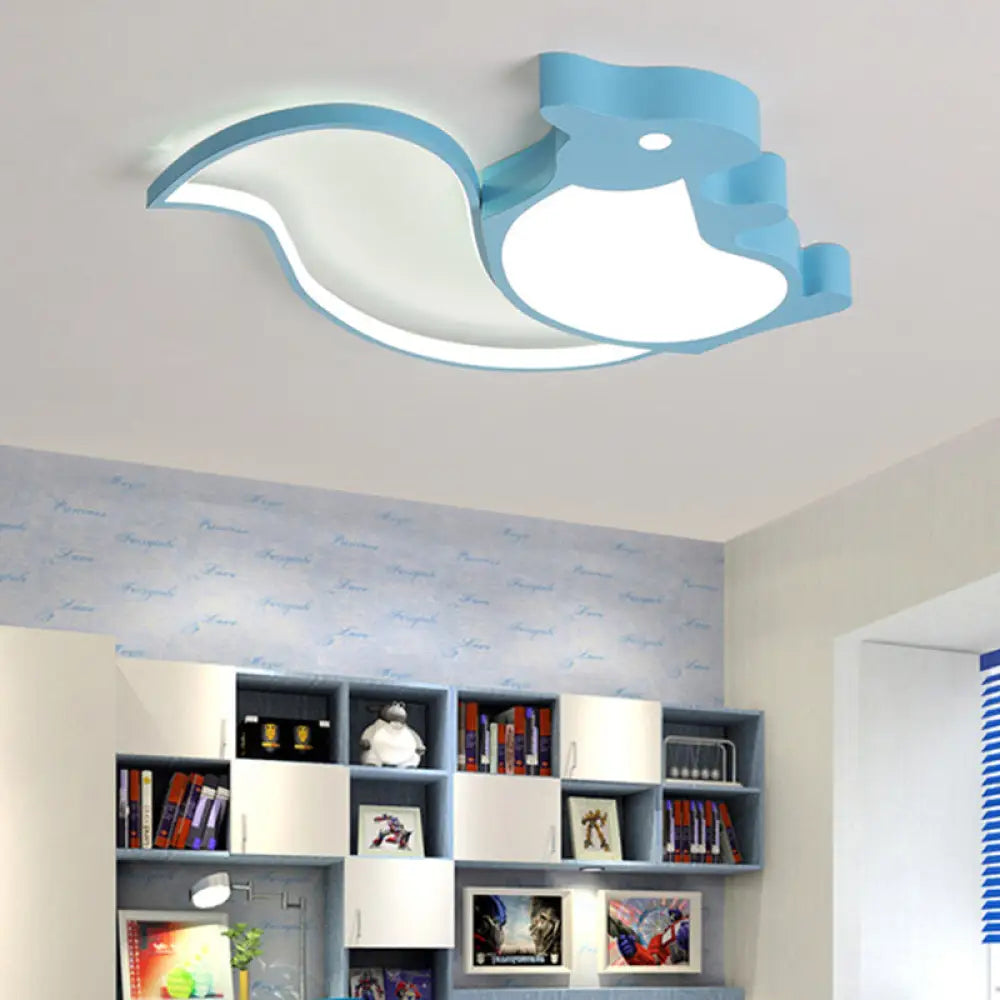 Blue Animal Baby Squirrel Led Ceiling Lamp For Child’s Bedroom / White