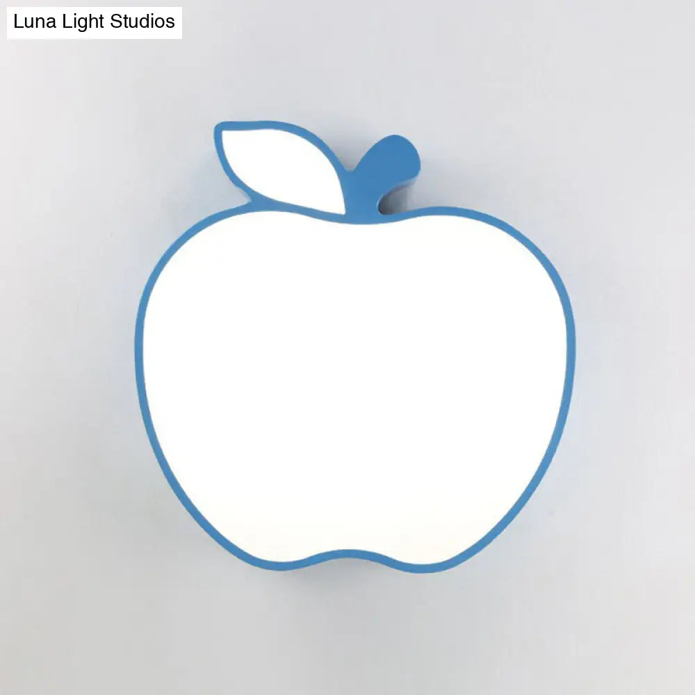 Blue Apple Kindergarten Led Cartoon Ceiling Flush Light / White