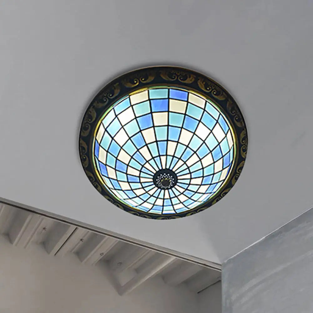 Blue Art Glass Mosaic Tiffany Bowl Ceiling Light For Restaurant And Barhroom