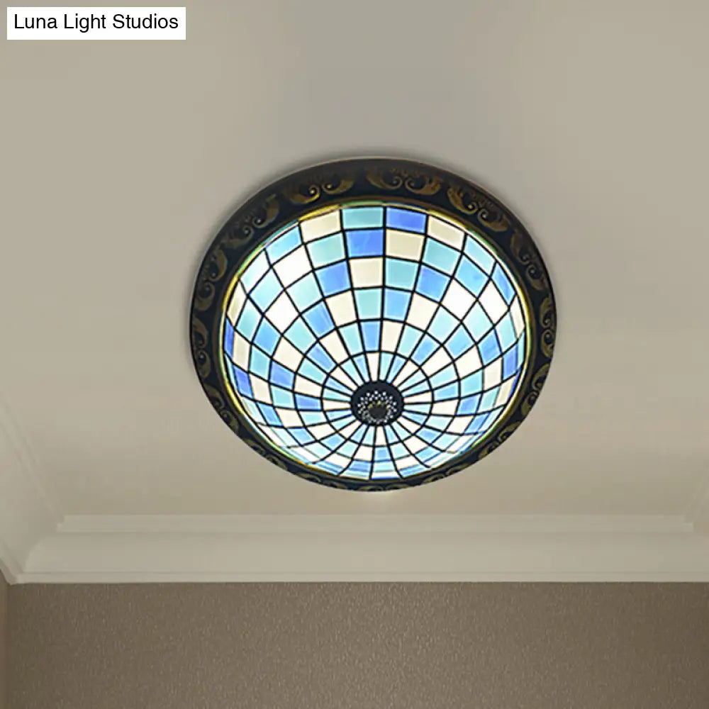 Blue Art Glass Mosaic Tiffany Bowl Ceiling Light For Restaurant And Barhroom