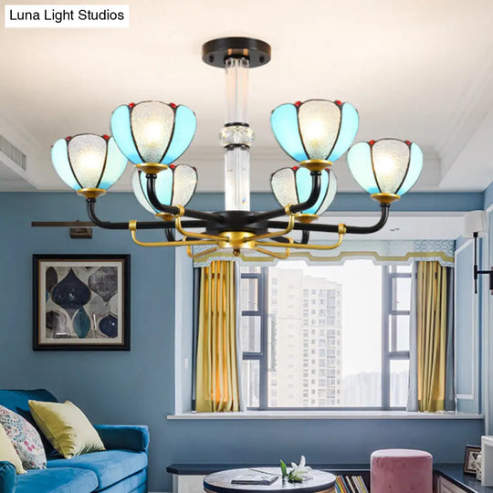 Baroque-Inspired Blue Floral Chandelier With Cut Glass Pendant For Living Room