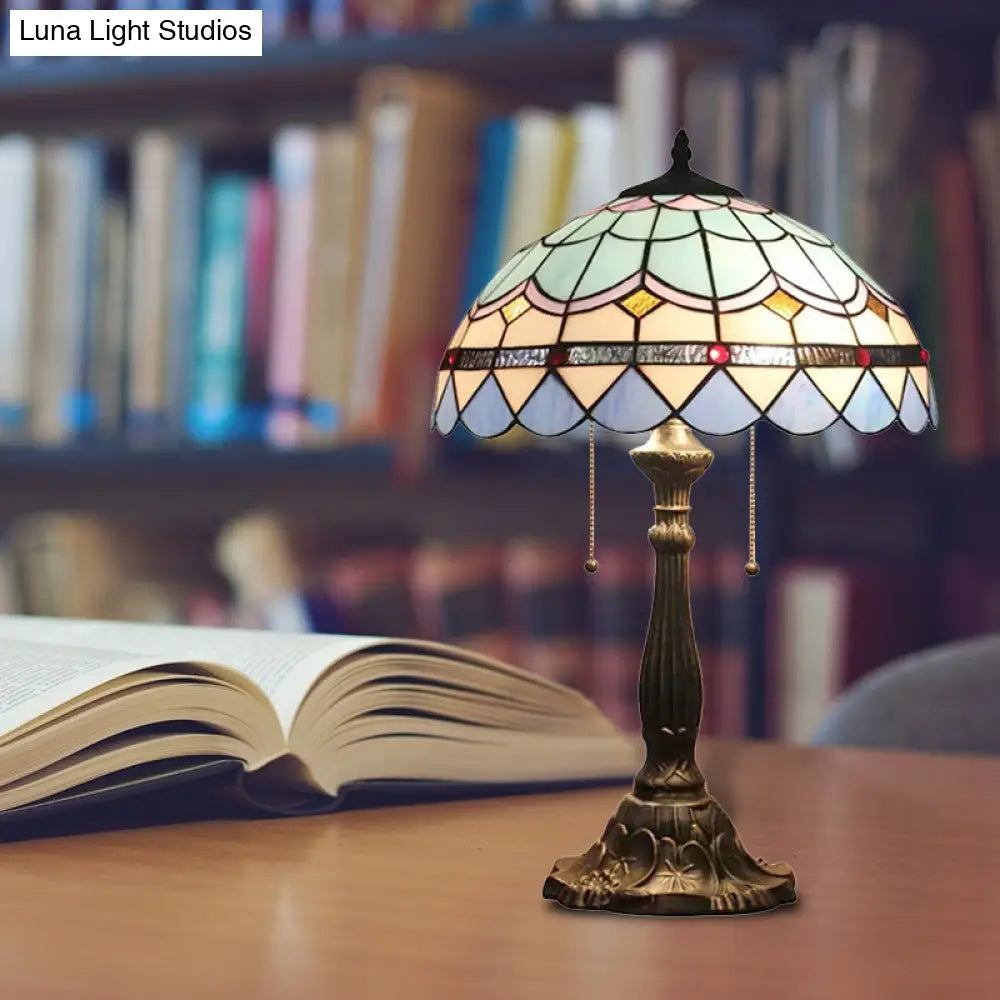 Blue Baroque Dome Reading Light: Stained Glass Table Lighting