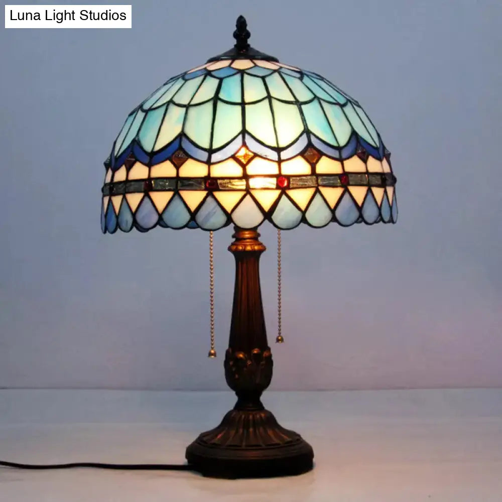 Blue Baroque Dome Reading Light: Stained Glass Table Lighting