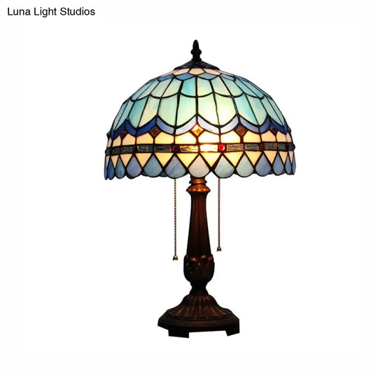 Blue Baroque Dome Reading Light: Stained Glass Table Lighting