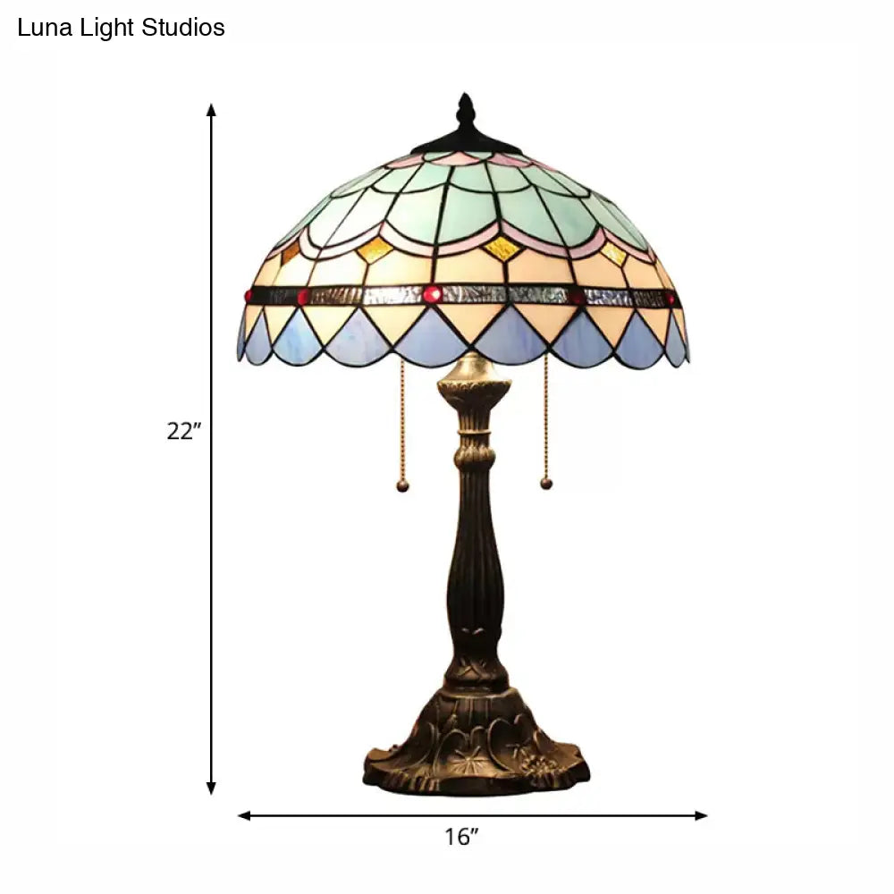 Blue Baroque Dome Reading Light: Stained Glass Table Lighting