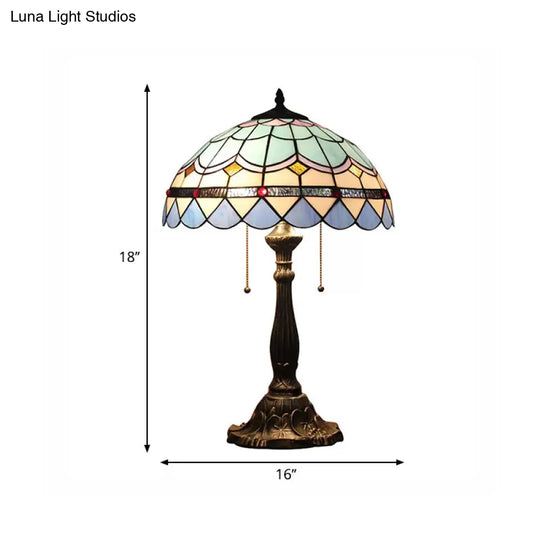 Blue Baroque Dome Reading Light: Stained Glass Table Lighting