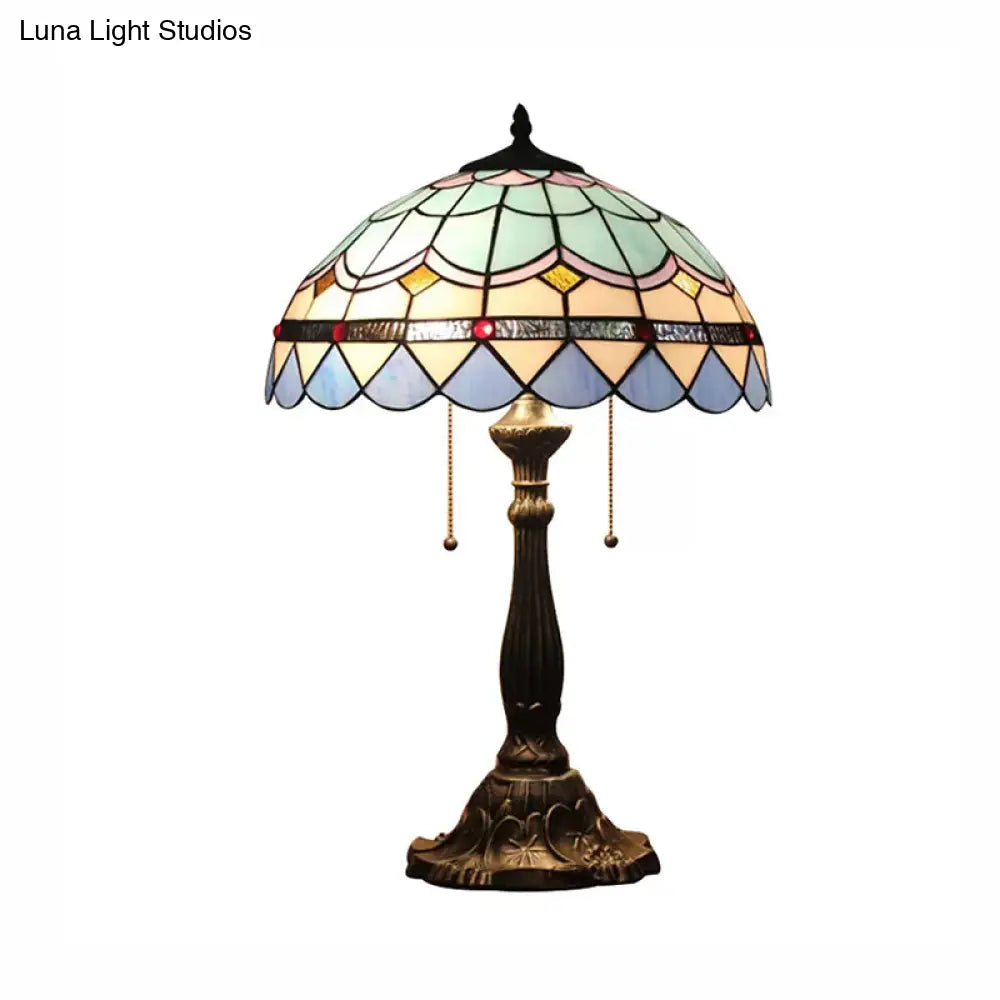 Blue Baroque Dome Reading Light: Stained Glass Table Lighting