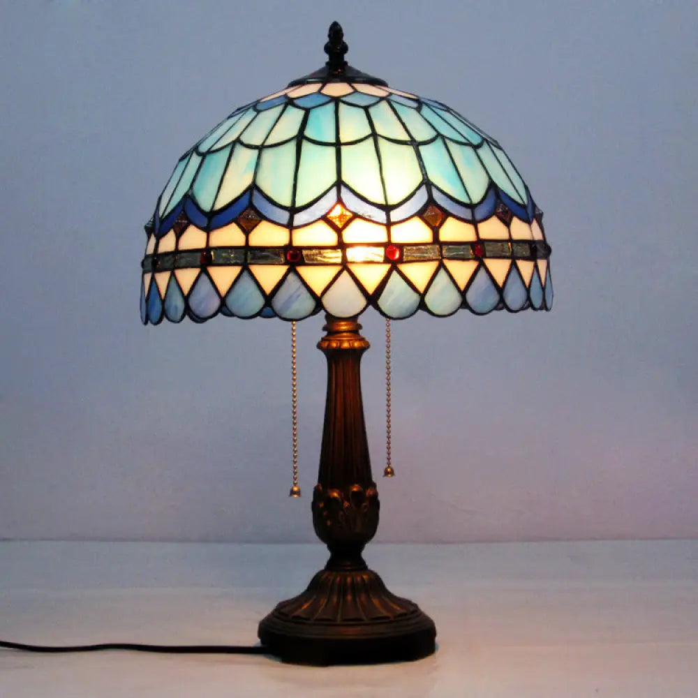 Blue Baroque Dome Reading Light: Stained Glass Table Lighting / A