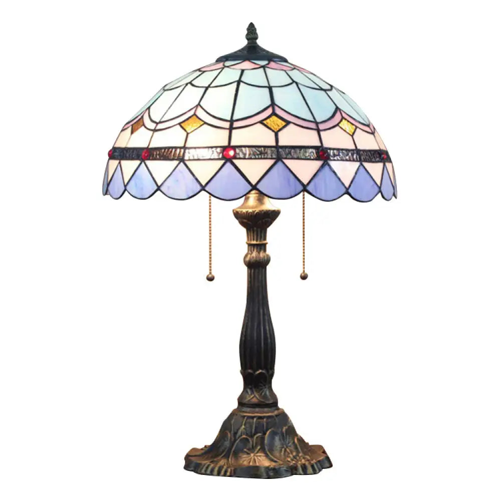 Blue Baroque Dome Reading Light: Stained Glass Table Lighting / B