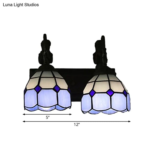 Blue Baroque Stained Glass Wall Sconce With Lattice Dome And 2 Lights