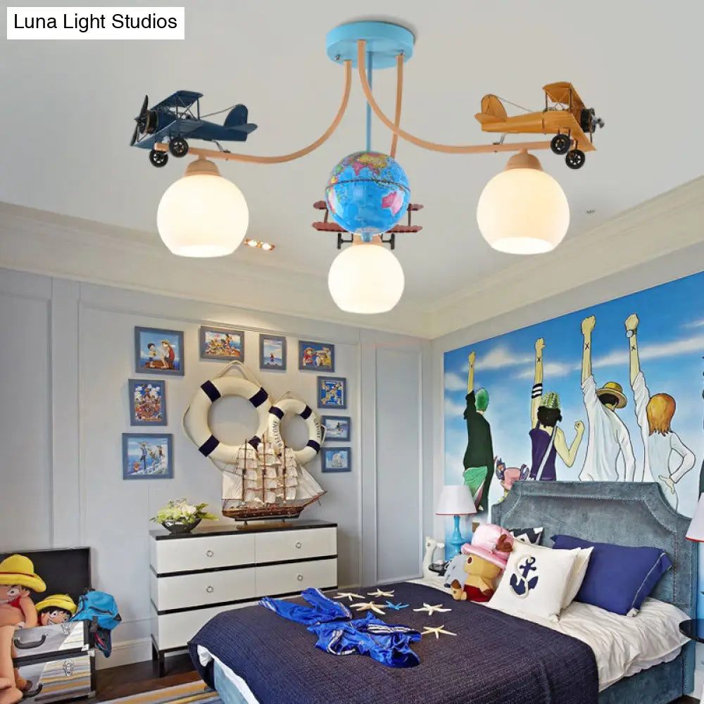 Blue Battle Plane Flush Mount Ceiling Light - Fun Cartoon Metal Fixture For Kids Bedroom