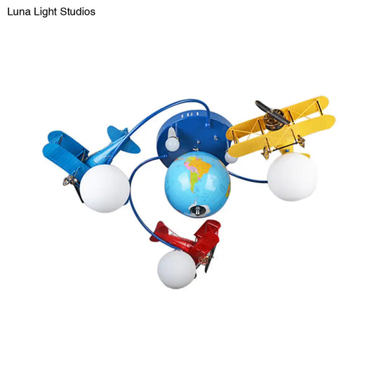 Blue Battle Plane Flush Mount Ceiling Light - Fun Cartoon Metal Fixture For Kids Bedroom