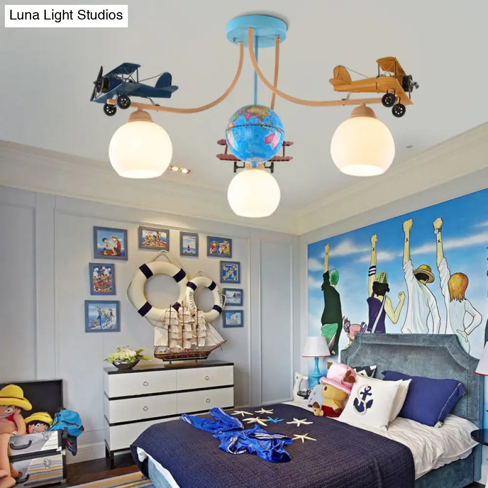 Blue Battle Plane Flush Mount Ceiling Light - Fun Cartoon Metal Fixture For Kid’s Bedroom