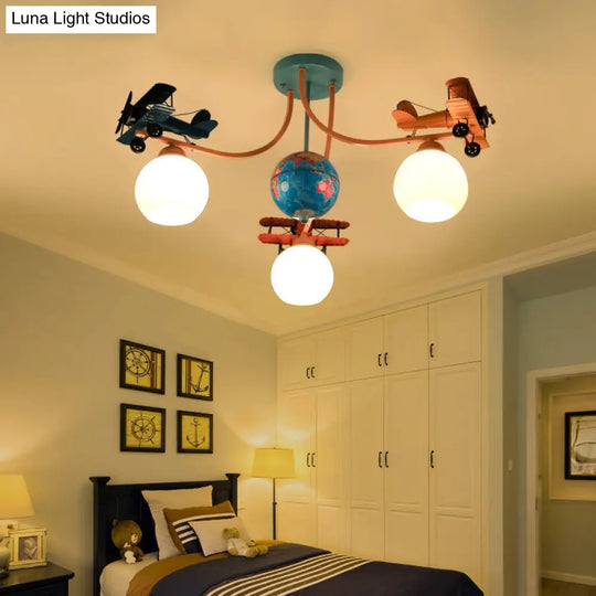 Blue Battle Plane Flush Mount Ceiling Light - Fun Cartoon Metal Fixture For Kids Bedroom / B