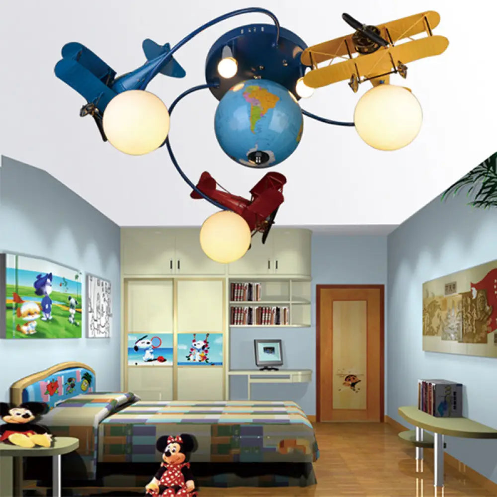 Blue Battle Plane Flush Mount Ceiling Light - Fun Cartoon Metal Fixture For Kid’s Bedroom / A