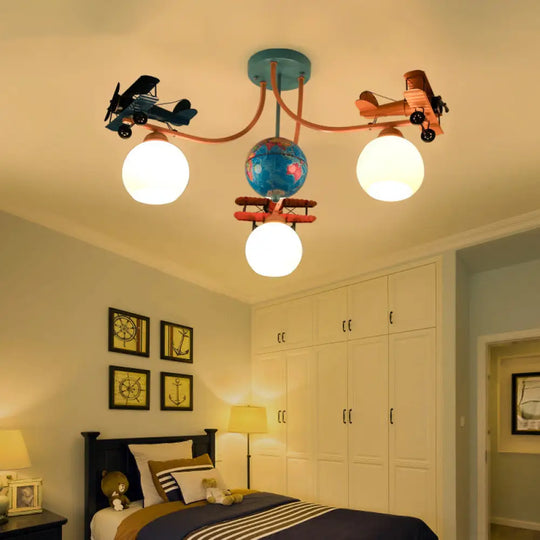 Blue Battle Plane Flush Mount Ceiling Light - Fun Cartoon Metal Fixture For Kid’s Bedroom / B