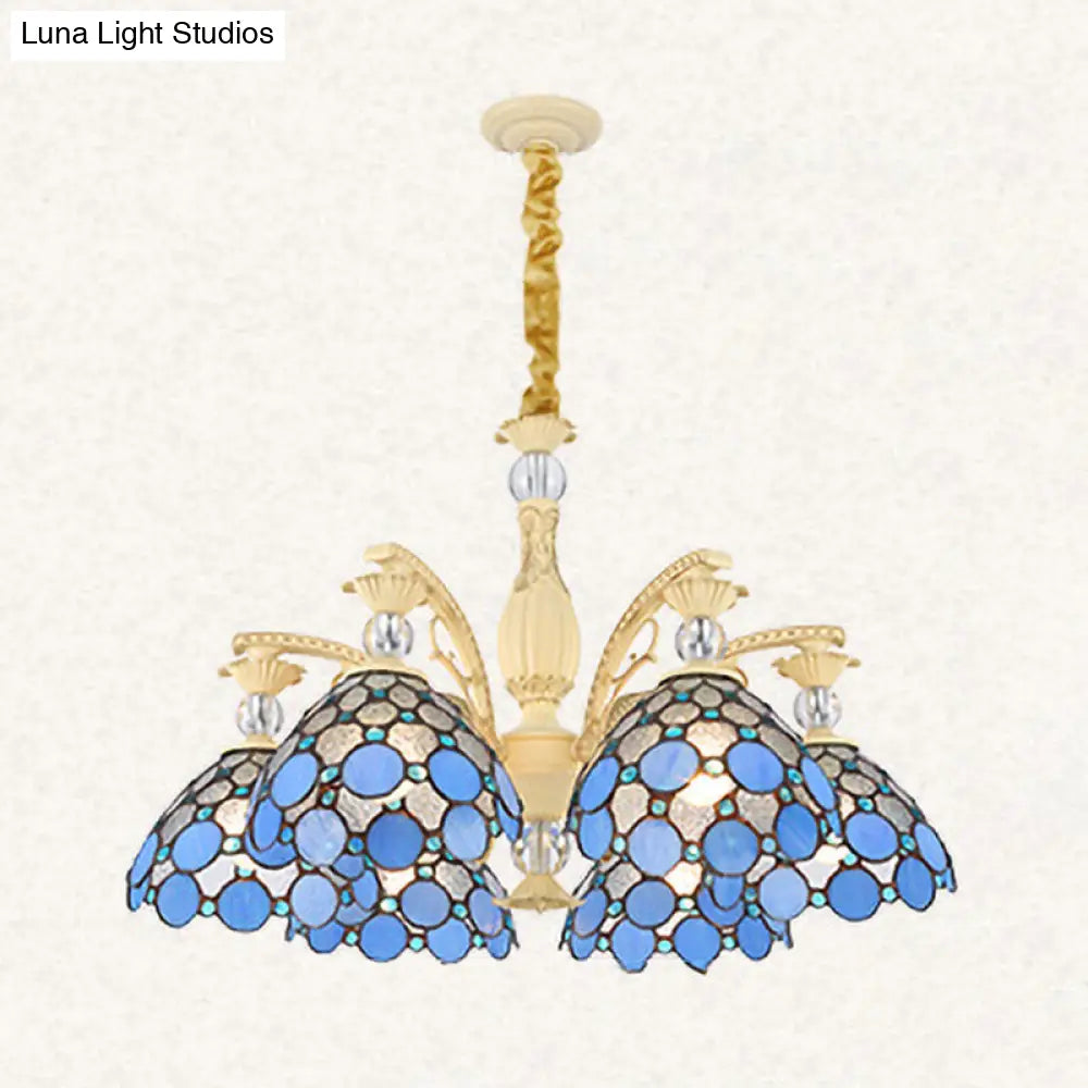 Mediterranean Stained Glass Pendant Light - Blue Beaded Chandelier With 6/9/11 Lights For Bedroom 6