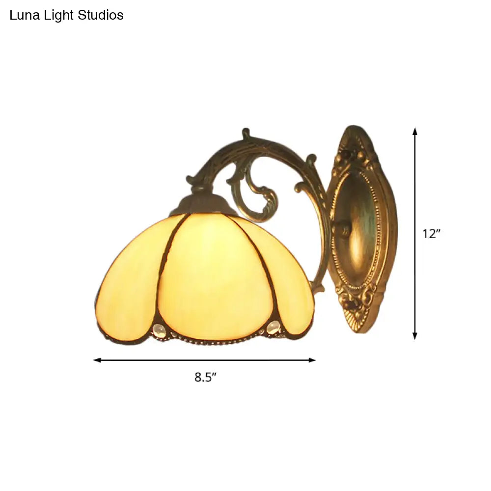 Blue/Beige Tiffany Style Stained Glass Wall Lamp For Bedroom - Floral Sconce Lighting