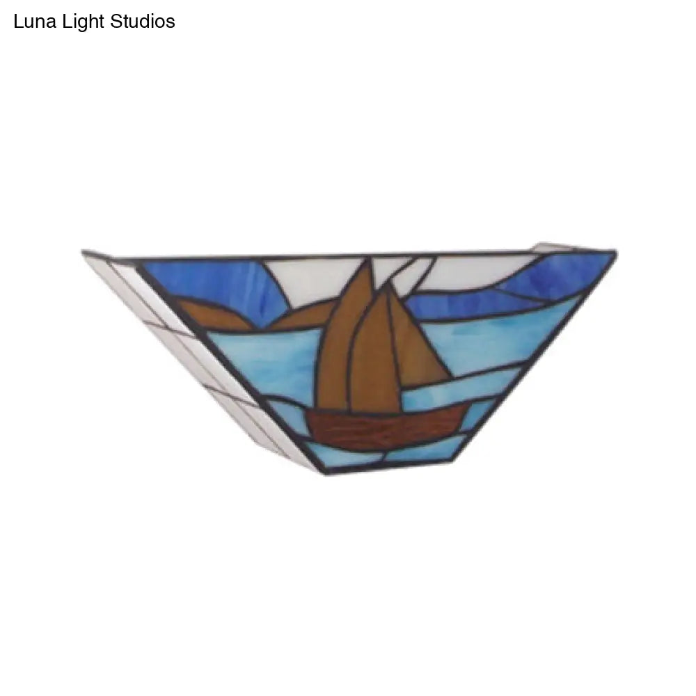 Blue Boat Nautical Stained Glass Wall Lamp - 1 Head Sea Light Ideal For Dining Room