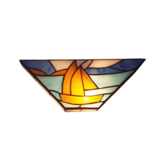 Blue Boat Nautical Stained Glass Wall Lamp - 1 Head Sea Light Ideal For Dining Room