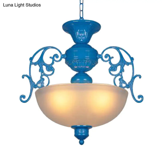 Blue Bowl Chandelier Lamp - Classic Metal Style 3 Lights For Living Room