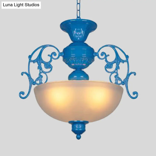 Blue Bowl Chandelier Lamp - Classic Metal Style 3 Lights For Living Room