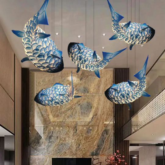 Blue Carp Art Deco Pendant Light Kit With Metal Shade - Hanging Ceiling