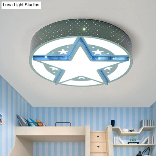 Blue Cartoon Acrylic Led Flushmount Lighting For Kids Bedroom - Star Badge Design