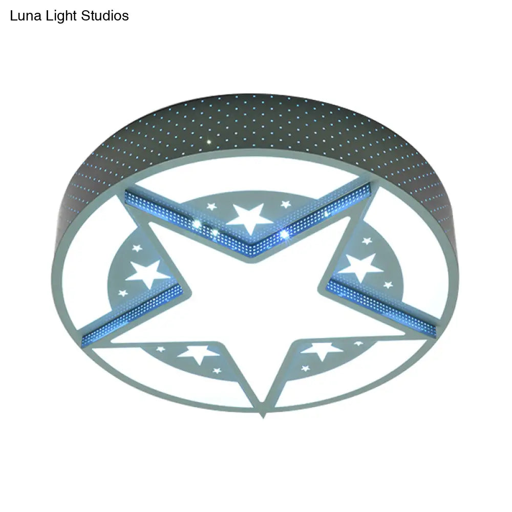 Blue Cartoon Acrylic Led Flushmount Lighting For Kids Bedroom - Star Badge Design