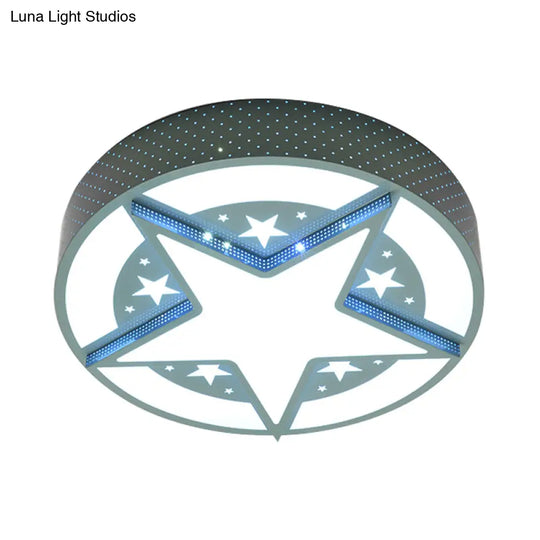 Blue Cartoon Acrylic Led Flushmount Lighting For Kids Bedroom - Star Badge Design