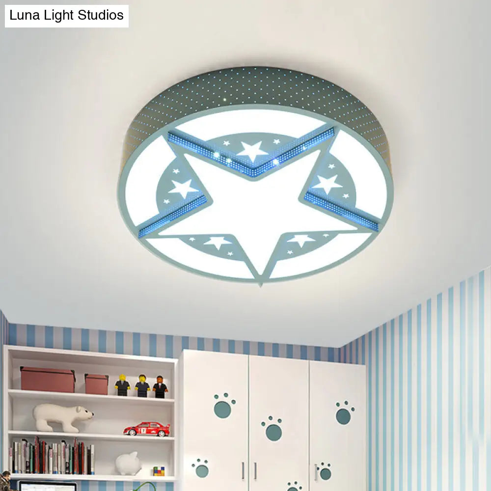 Blue Cartoon Acrylic Led Flushmount Lighting For Kids Bedroom - Star Badge Design