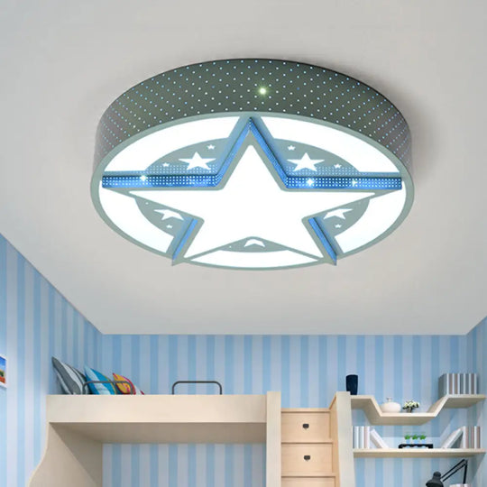 Blue Cartoon Acrylic Led Flushmount Lighting For Kids Bedroom - Star Badge Design