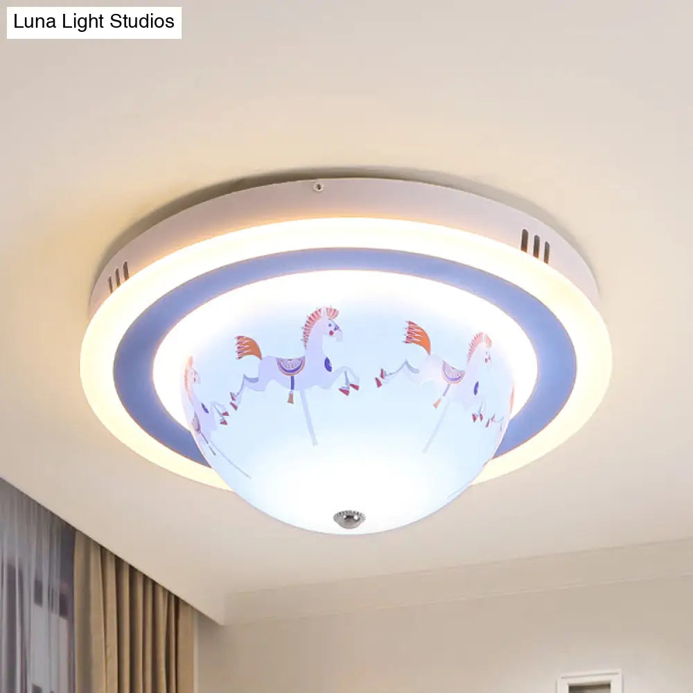 Blue Cartoon Animal Flush Mount Ceiling Light For Nursing Room - Acrylic Fixture