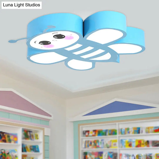 Blue Cartoon Bee Led Ceiling Light Fixture For Childrens Room