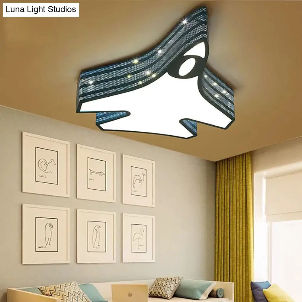 Blue Cartoon Flush Ceiling Lamp For Child’s Bedroom Or Plane-Themed Bathroom